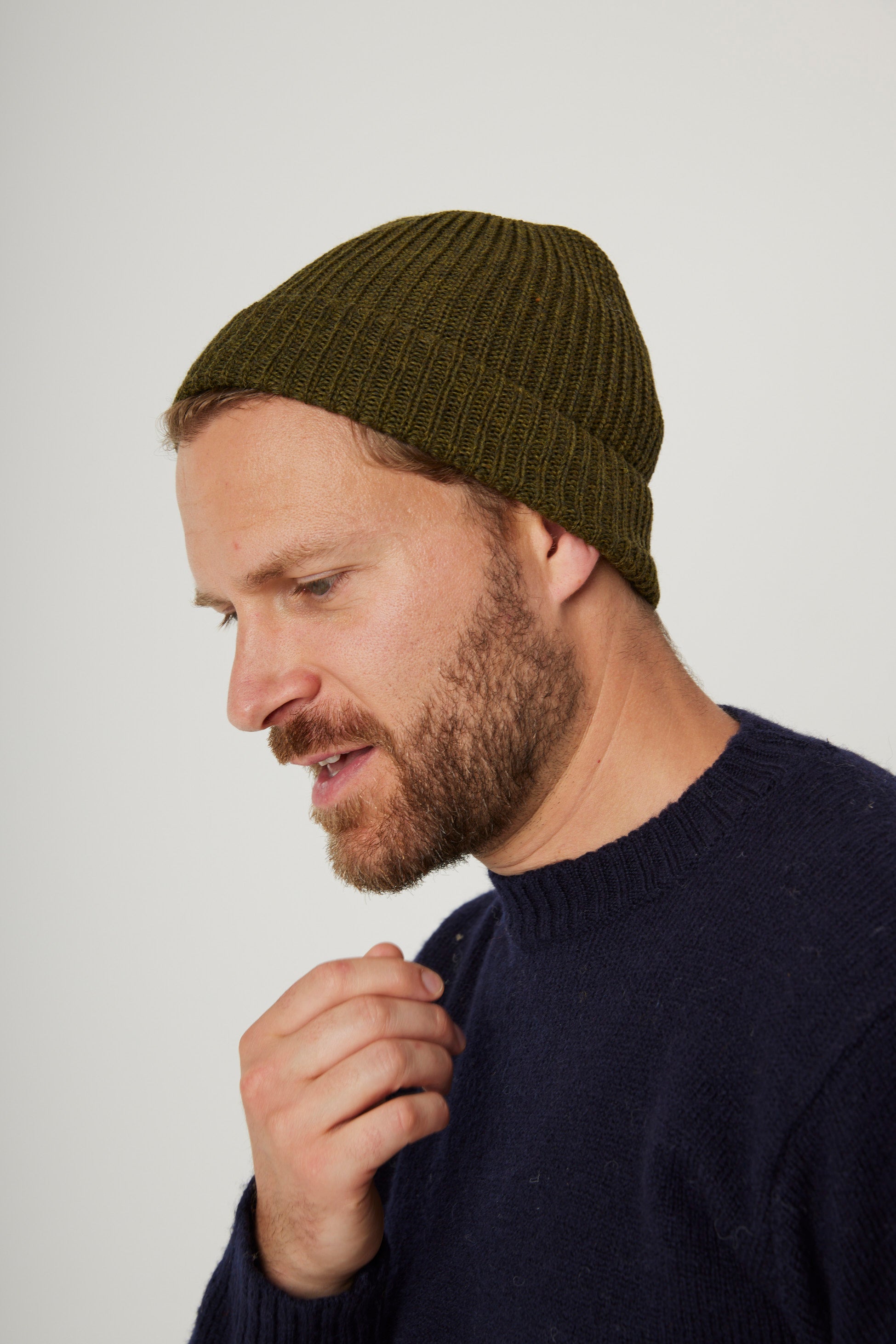 Image of model wearing Porter Ribbed Beanie. One Size 