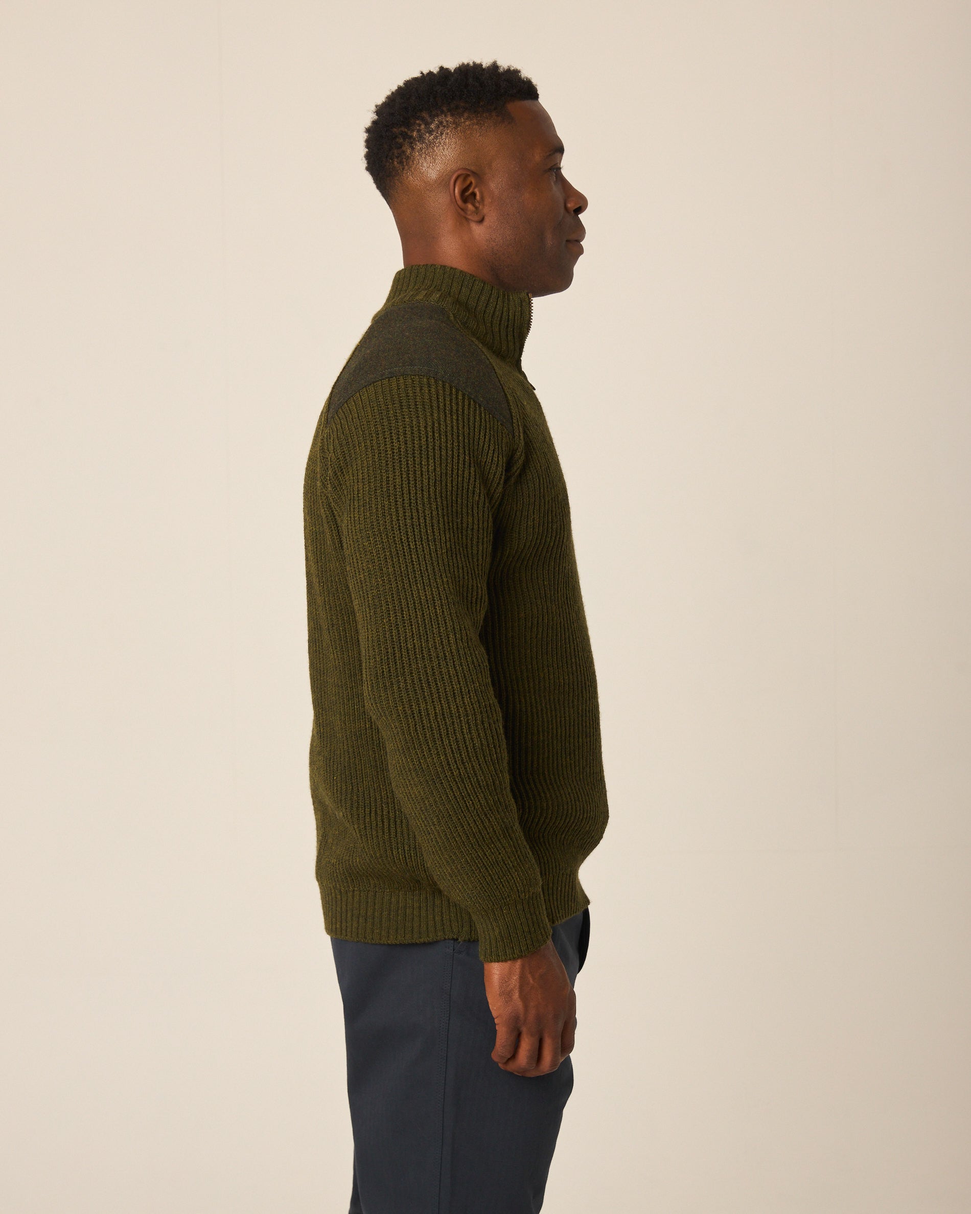 Image of model wearing Foxton Zip Neck. Model is 6ft0in, chest size 40in and wearing size L