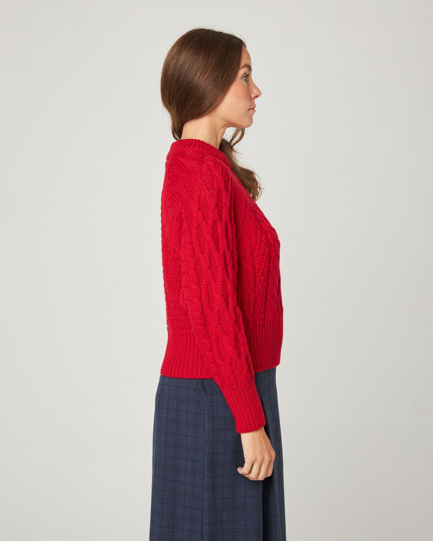 Image of model wearing Isobel Aran Jumper. 