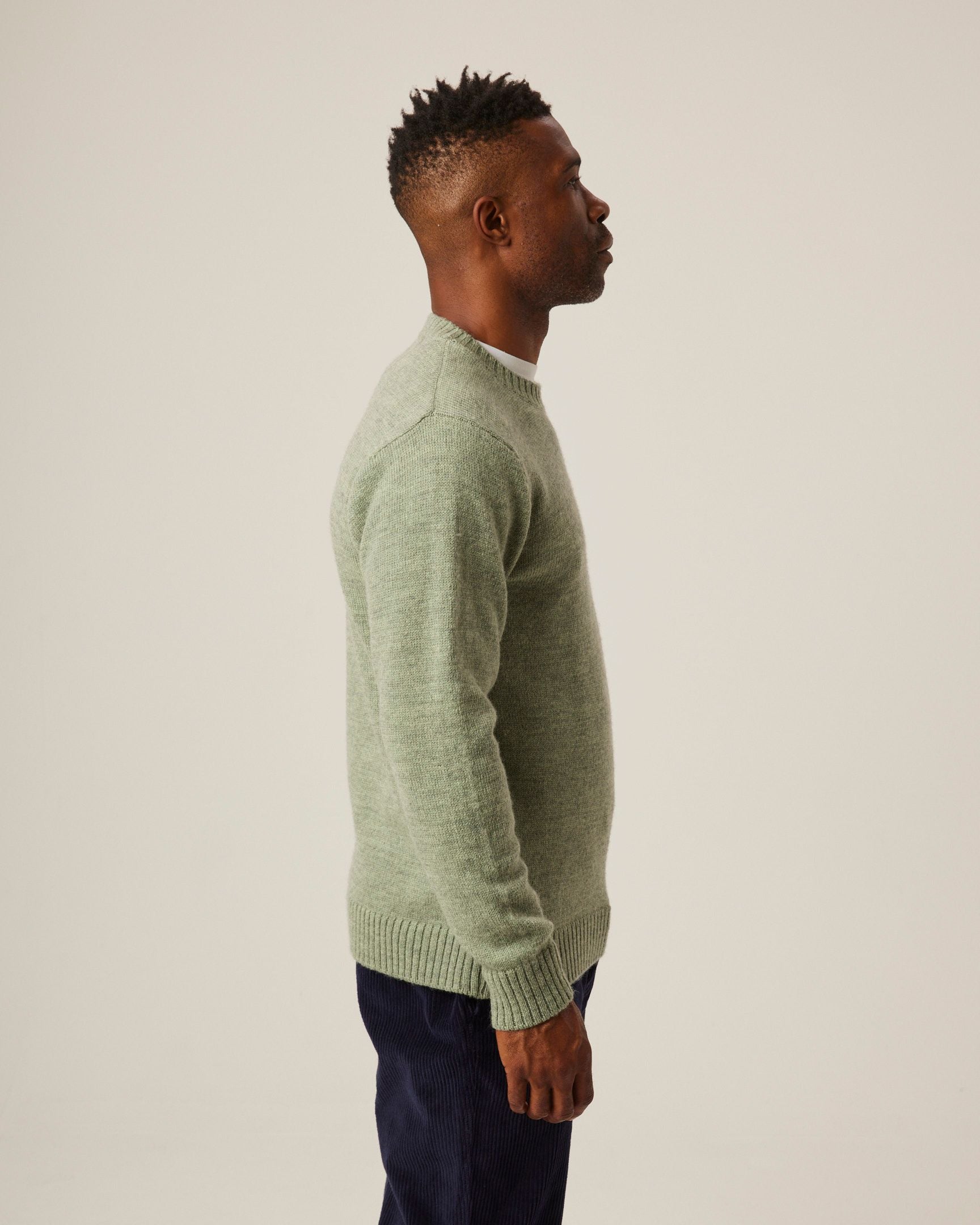 Image of model wearing Makers Crew Jumper. 