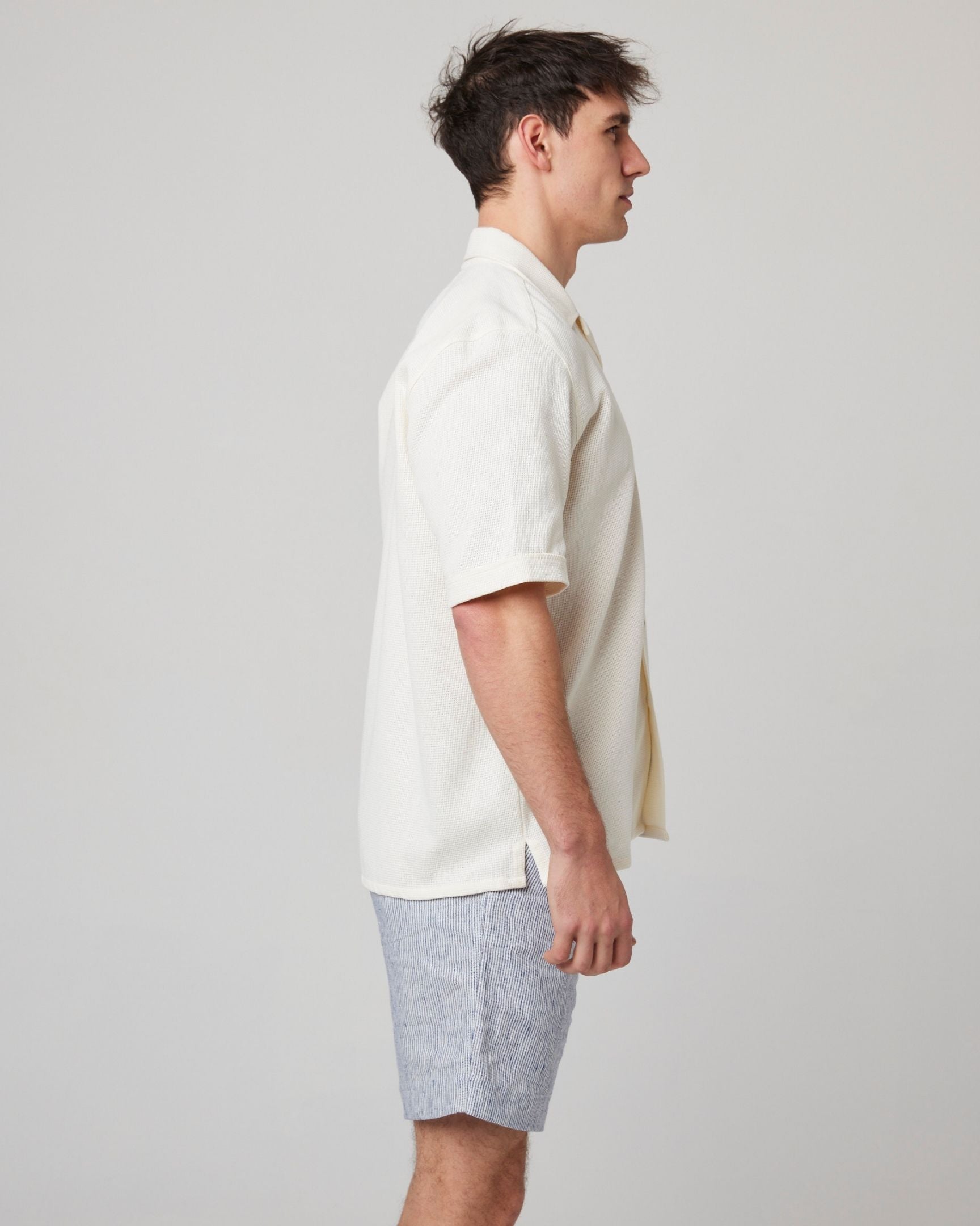Image of model wearing Quay Cuban Collar Shirt . 