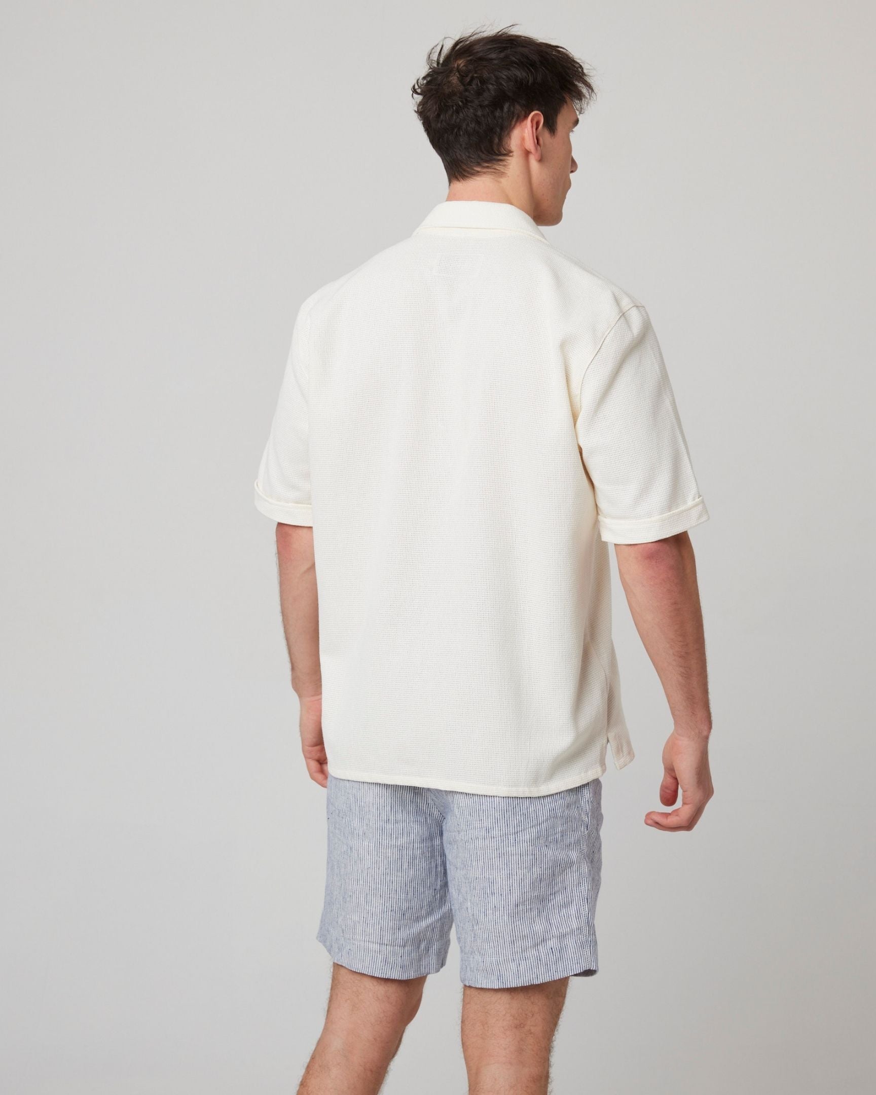 Image of model wearing Quay Cuban Collar Shirt . 