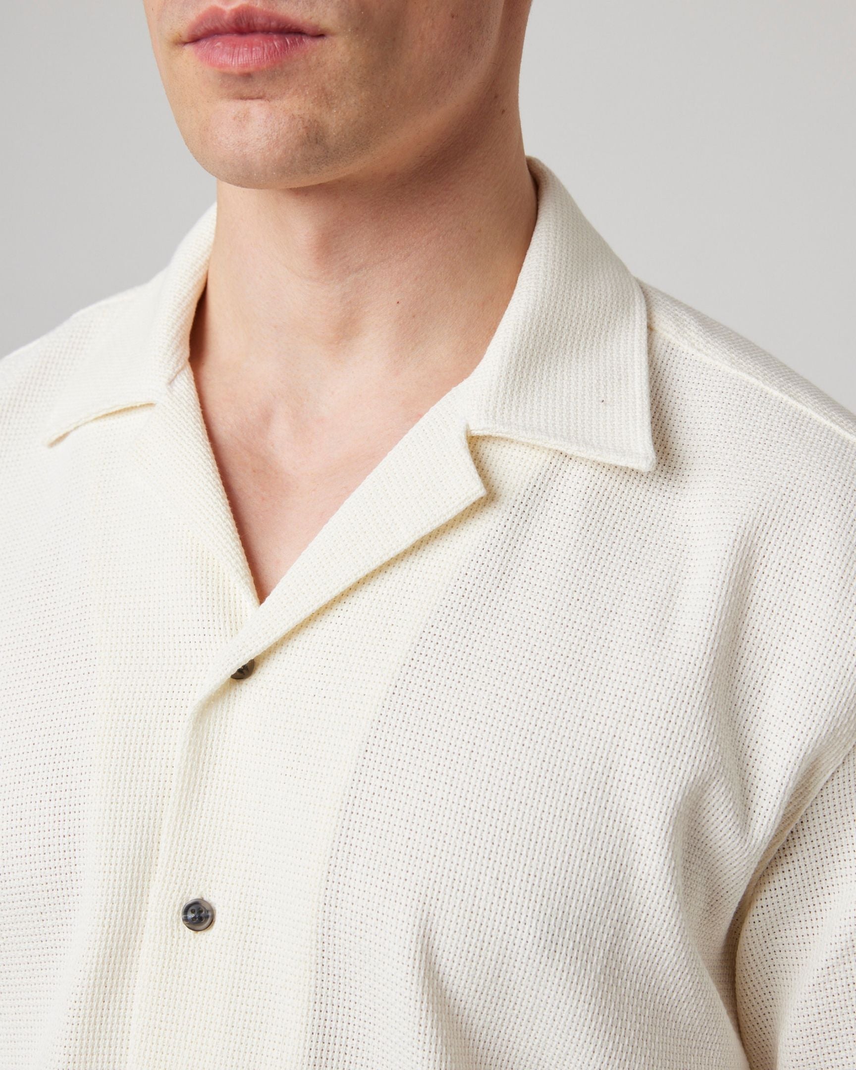 Image of model wearing Quay Cuban Collar Shirt . 