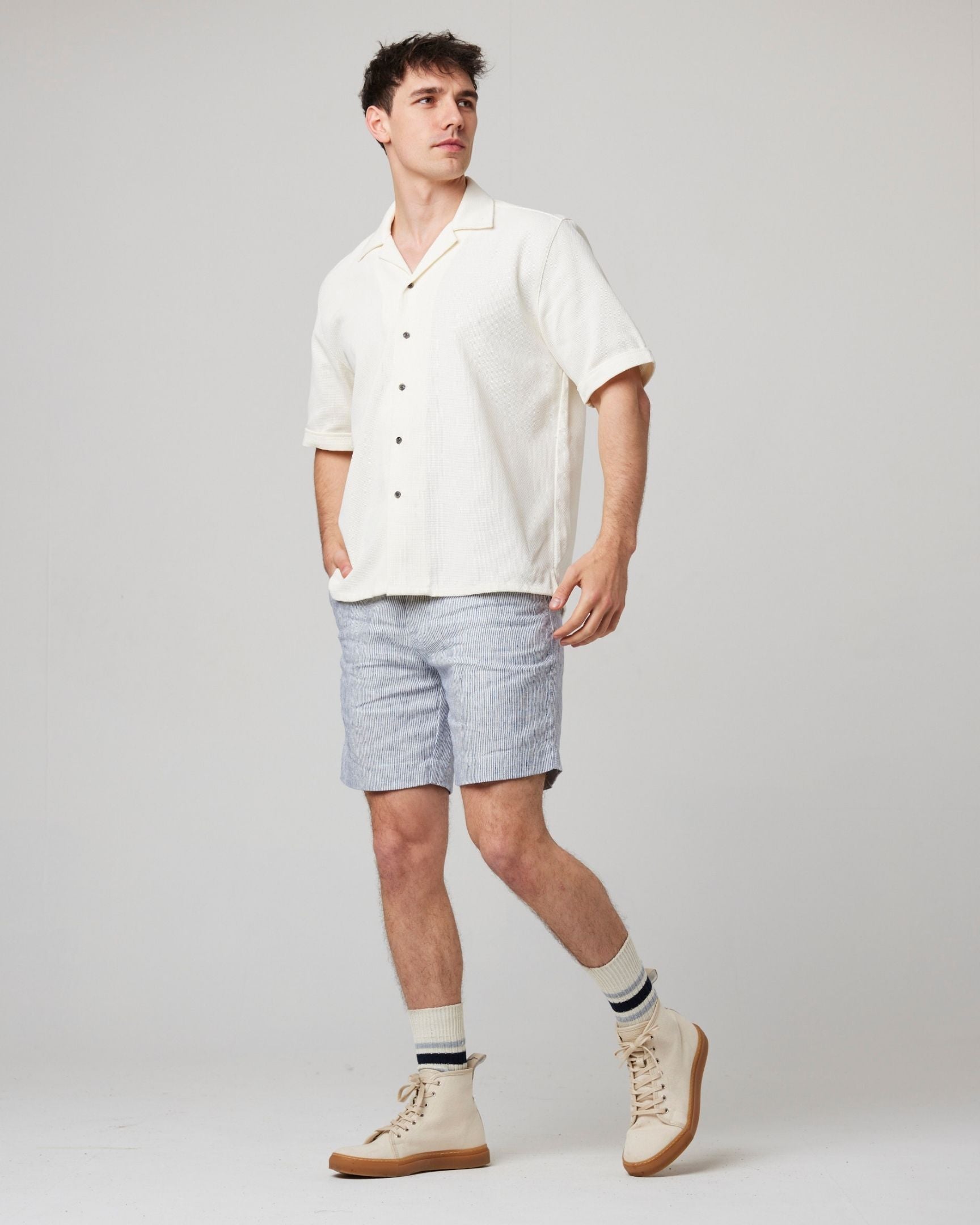 Image of model wearing Quay Cuban Collar Shirt . 