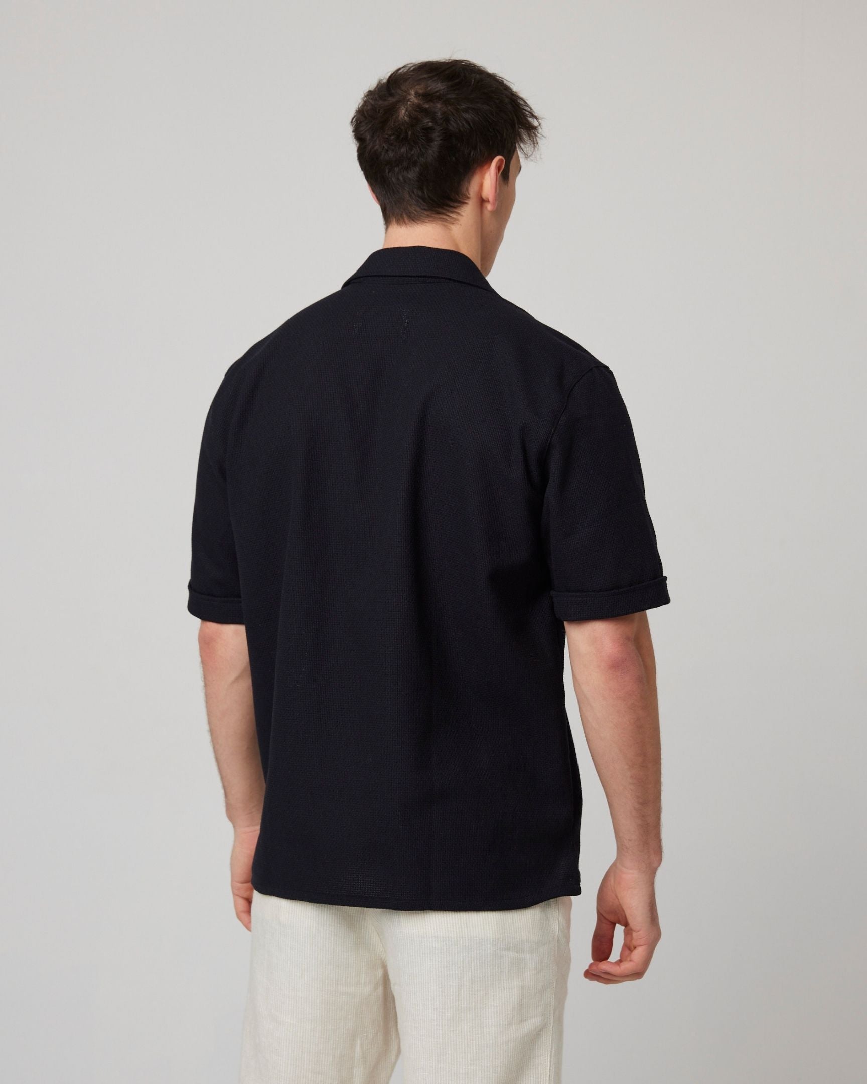 Image of model wearing Quay Cuban Collar Shirt . 