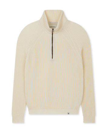 Image of model wearing Felix Quarter Zip Jumper. 