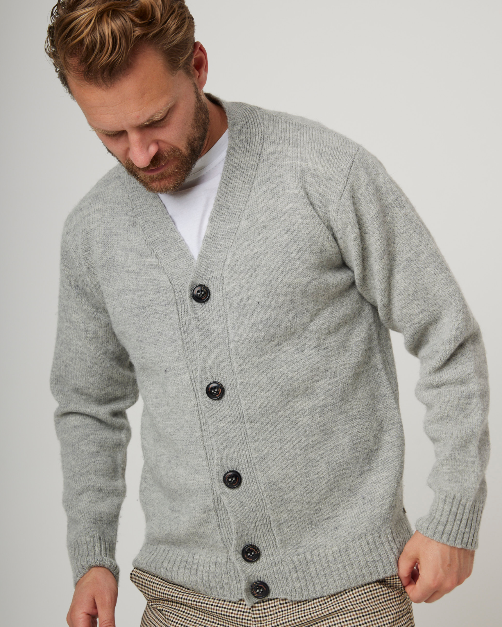 Image of model wearing Makers Cardigan. 