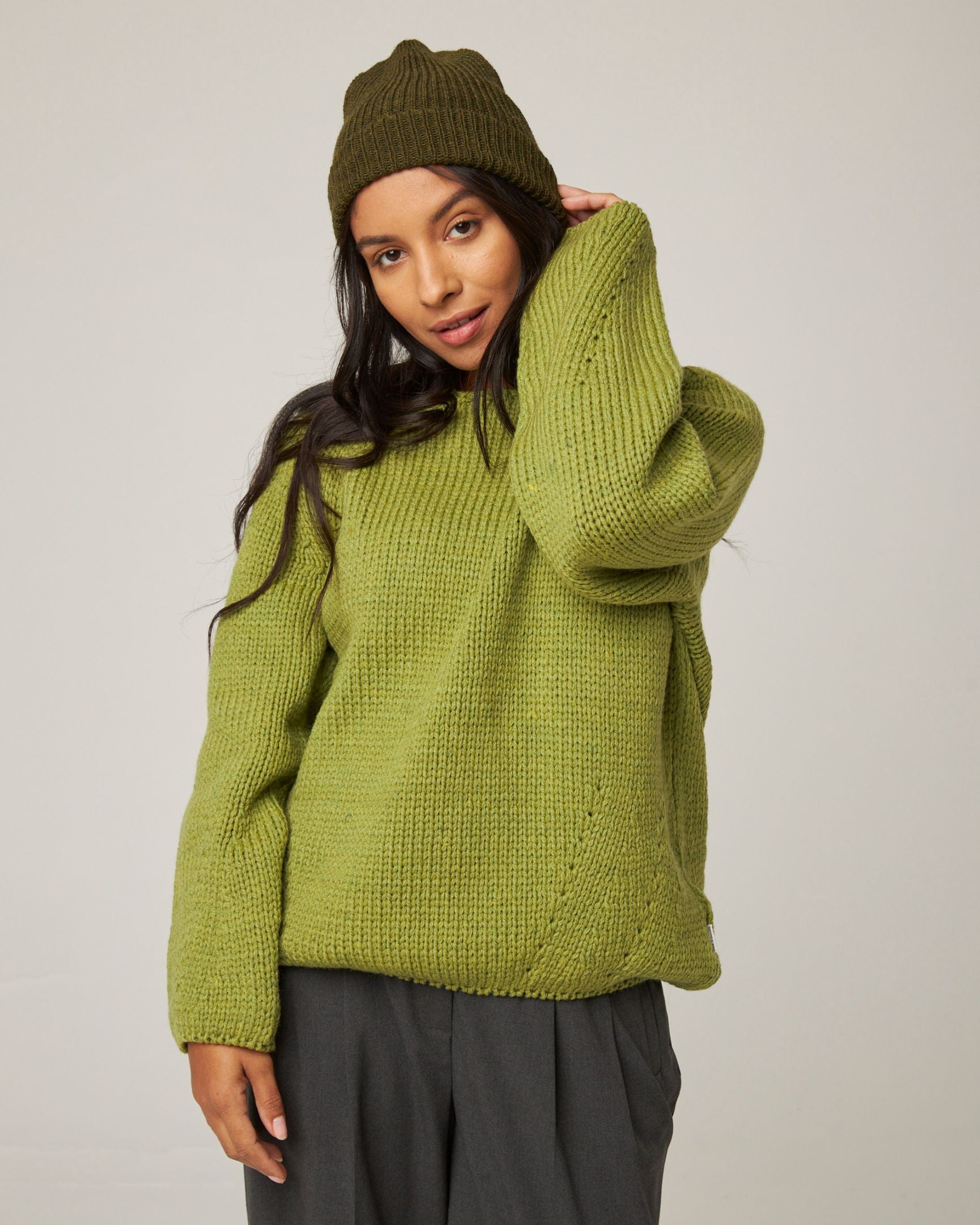 Image of model wearing Porter Ribbed Beanie. One Size 