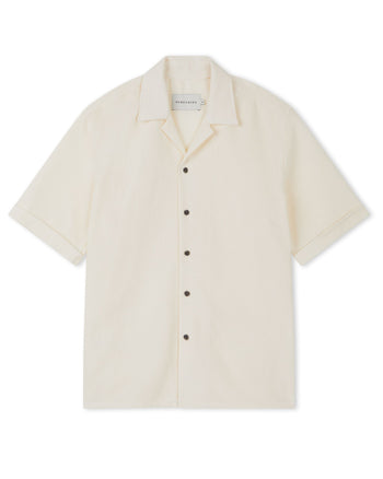 Image of model wearing Quay Cuban Collar Shirt . 