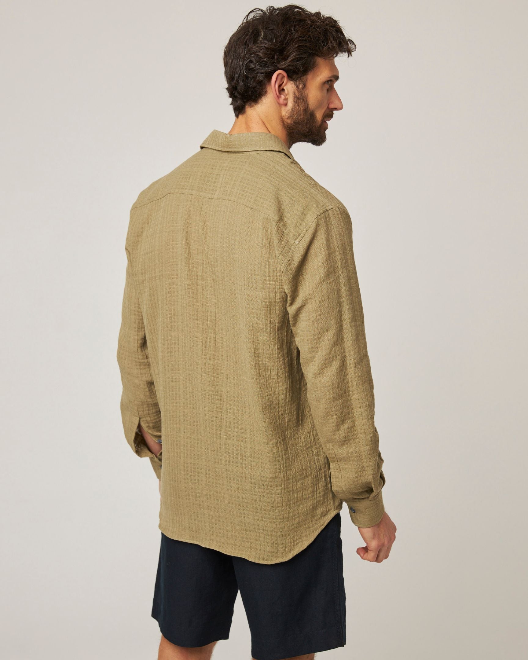 Image of model wearing Resort Shirt. 