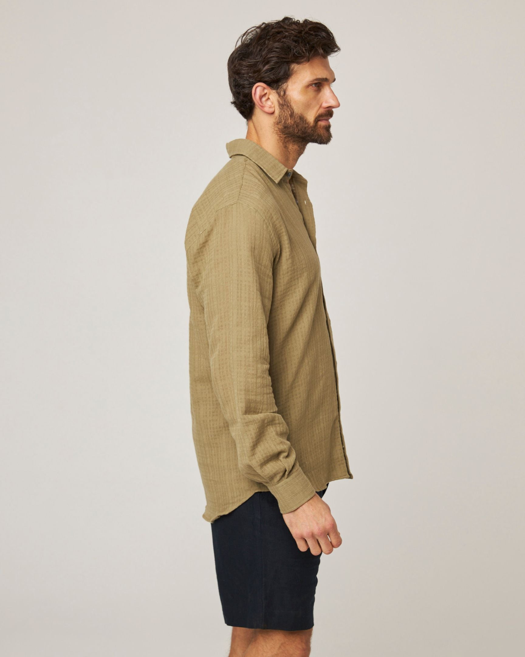 Image of model wearing Resort Shirt. 