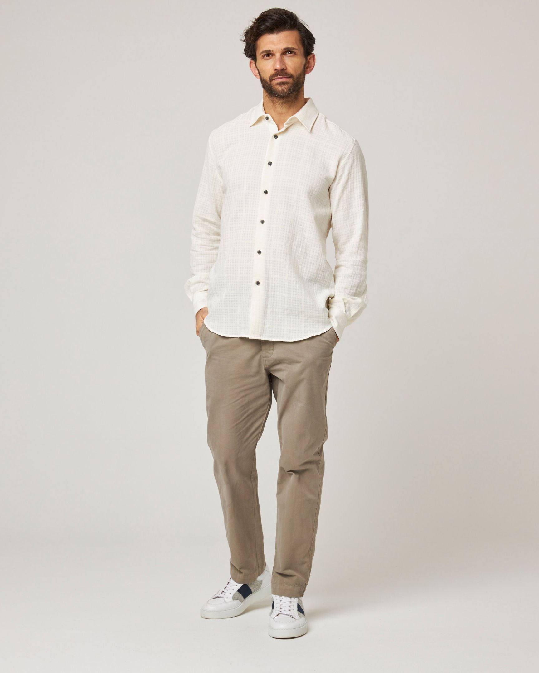 Image of model wearing Resort Shirt. 