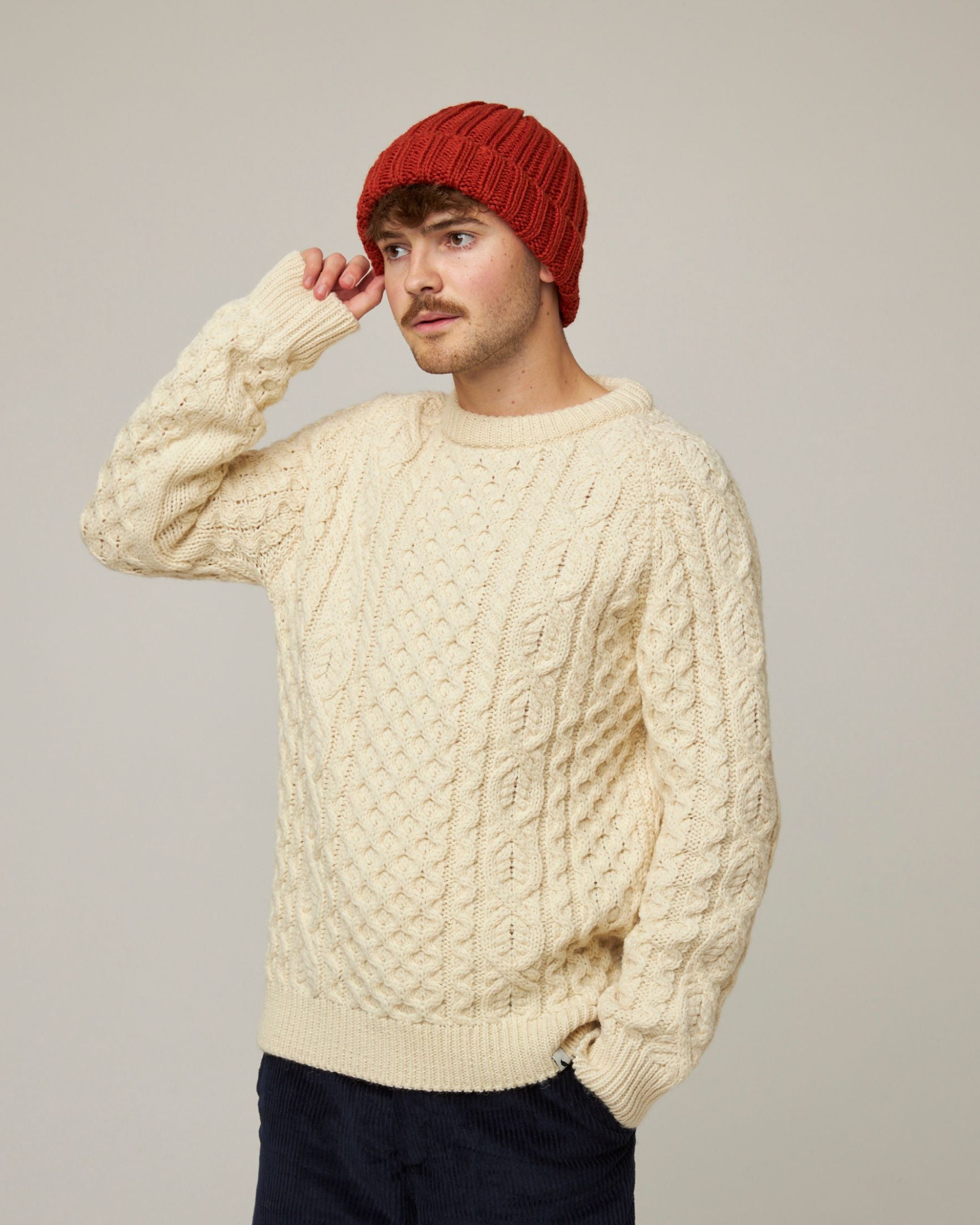 Image of model wearing Milliner Ribbed Beanie. One Size